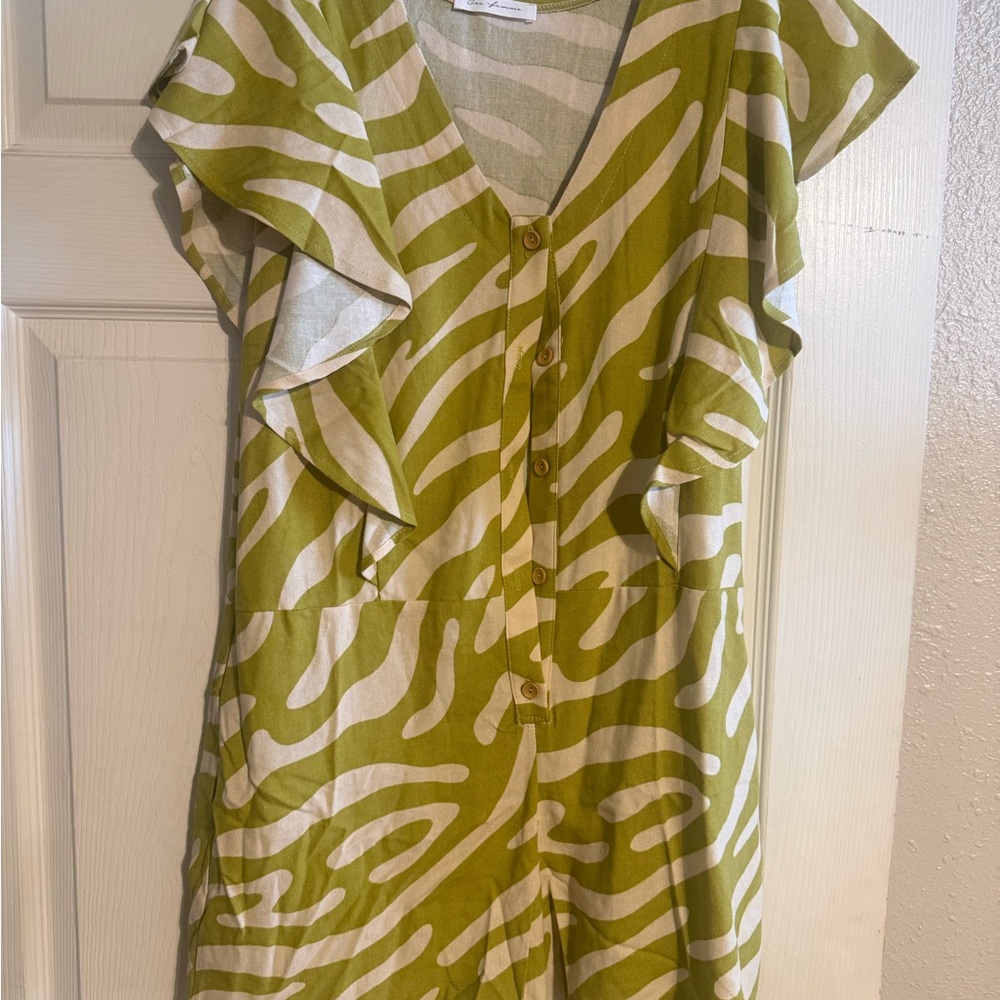 Green and White Patterned Dress